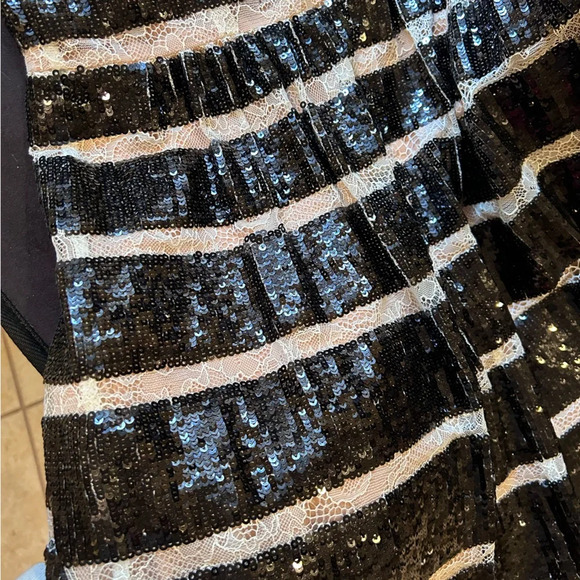 BCBG Tasi black and white striped sequin lace dress size 6 - Picture 7 of 10
